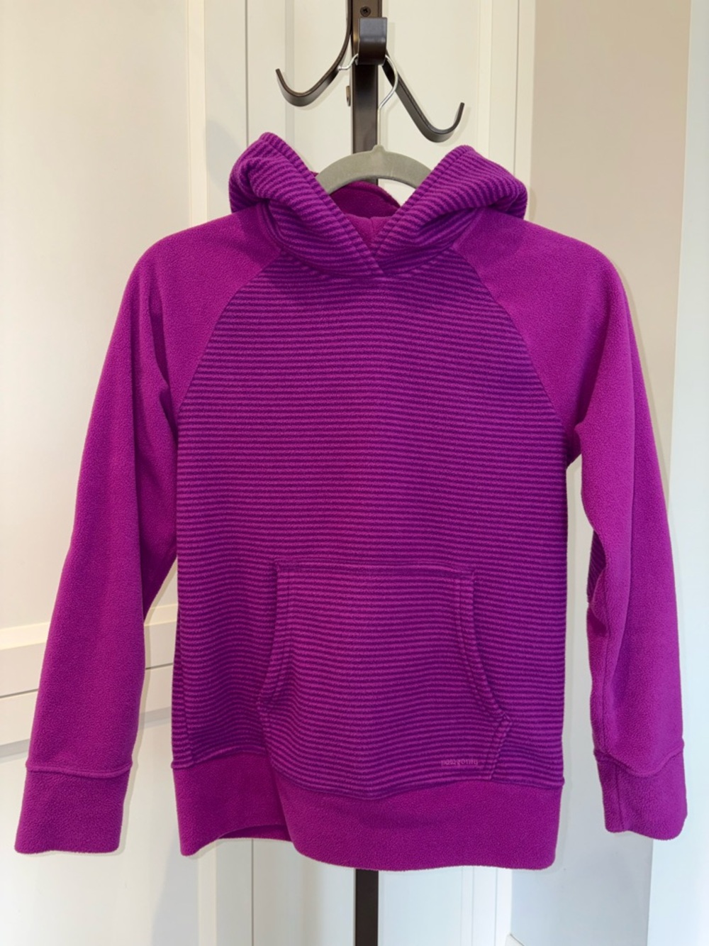 Patagonia Girls' Micro D® Fleece Hoody Magenta Striped Pullover Size XL 14
